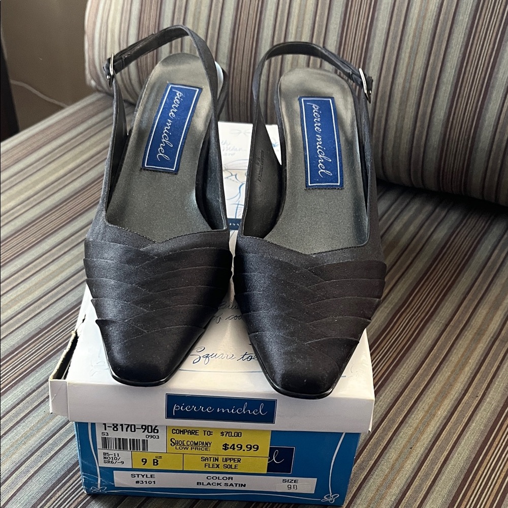 Black Satin Women's Slingback Pumps